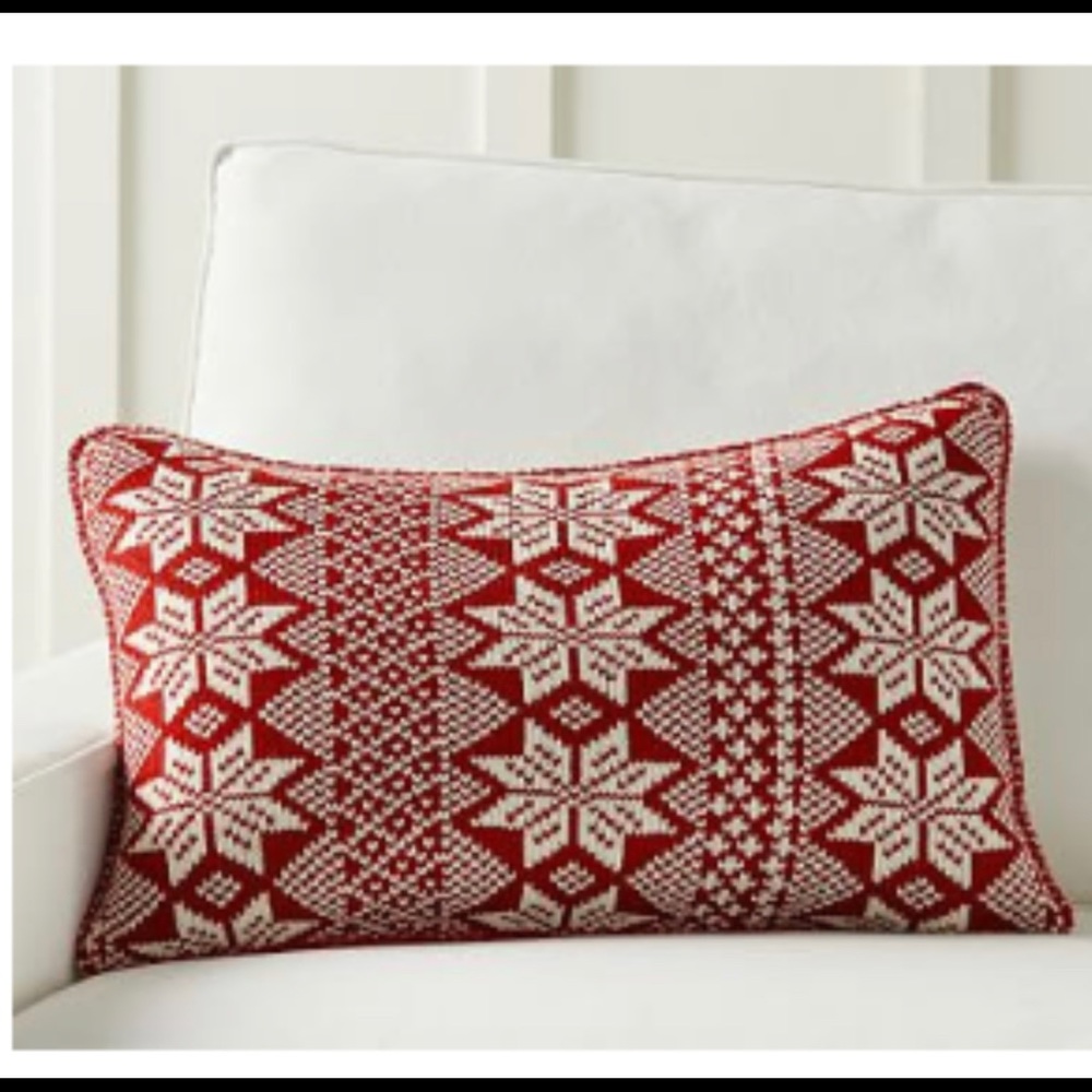 Pottery Barn Fair Isle Snowflake Lumbar Pillow Cover, 16 x 26", Red
